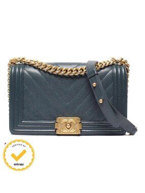 Chanel Chain Shoulder Bag Boy 25 Gold V-stitch Caviar Leather